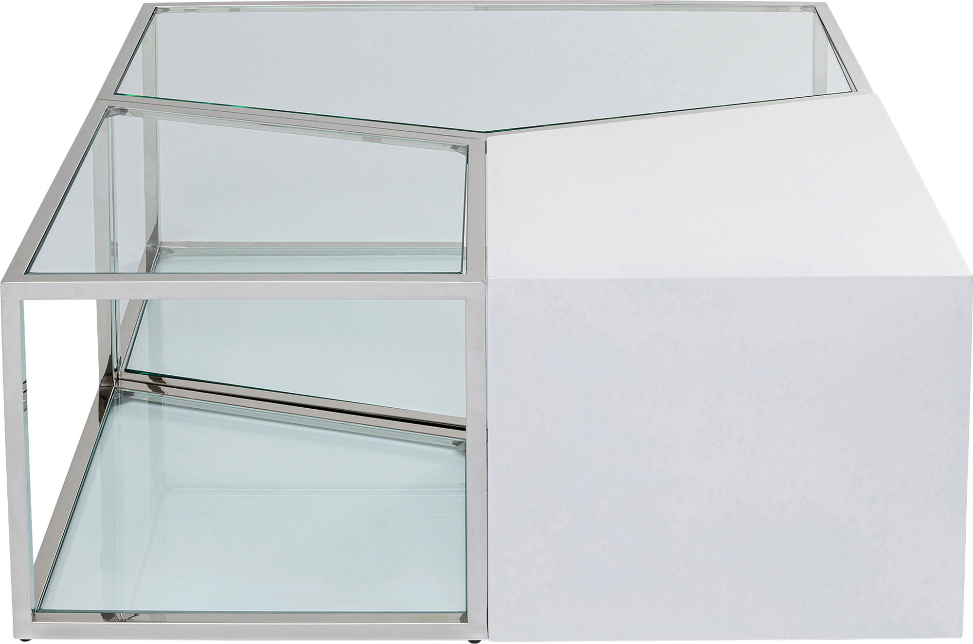 Stolik kawowy kwadratowy metalowy szklany biały 95x95 cm – obraz-1