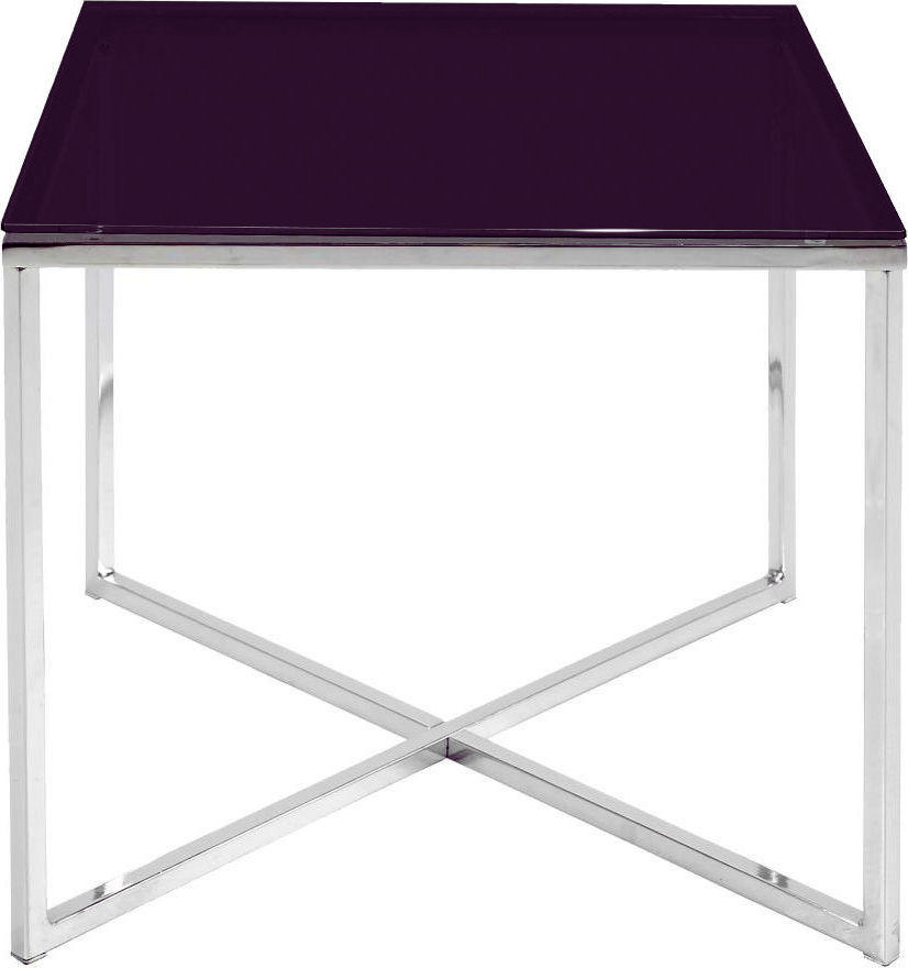 Stolik kawowy kwadratowy metalowy blat szklany fioletowy 50x50 cm – obraz-1