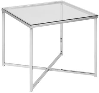 Stolik kawowy kwadrat metalowy srebrny blat szkalny 50x50 cm – obraz-1