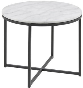 Stolik kawowy okrągły metalowy blat marmurowy biały Ø55x46 cm – obraz-1