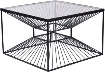 Czarny stolik kawowy z ażurowym blatem szklanym 60x37 cm – grafika-1.