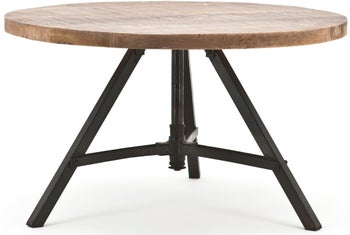 Stolik kawowy okrągły metalowy blat drewniany 70x70 cm – obraz-1