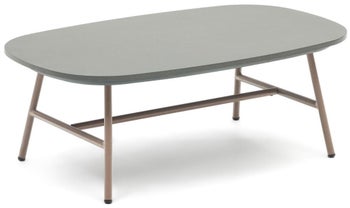 Stolik kawowy do ogrodu blat płyta mdf włóknocement szary - nogi stalowe fioletowe 100x60 cm – obraz-1