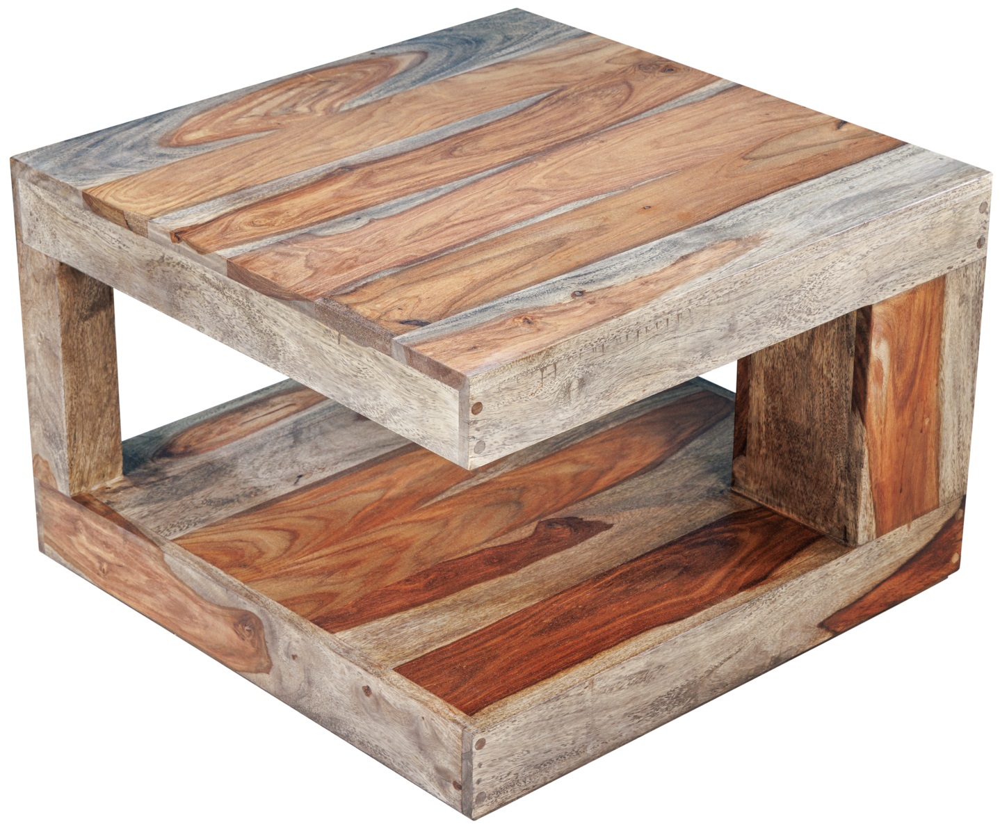 Stolik kawowy do salonu drewno sheesham naturalne dymione 60x60 cm – obraz-1