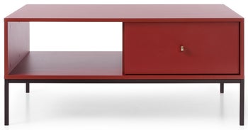 Stolik kawowy do salonu z 2 szufladami i półką bordowy nogi czarne 104x46 cm – obraz-1