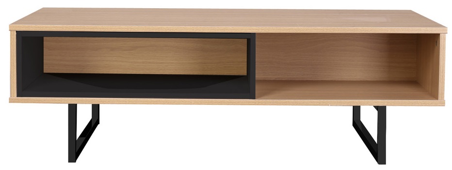 Stolik kawowy z naturalną okleiną dębową i metalowymi nogami – grafika-1.