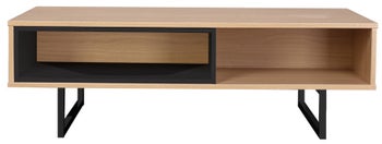 Stolik kawowy z naturalną okleiną dębową i metalowymi nogami – grafika-1.