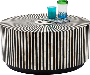 Soffbord Electra - Runt Bord Svart/Vit Intarsia, Ø75cm – bild-1.