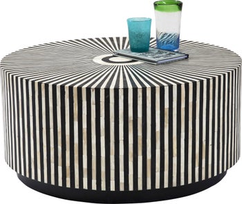 Soffbord Electra - Runt Bord Svart/Vit Intarsia, Ø75cm – bild-1.