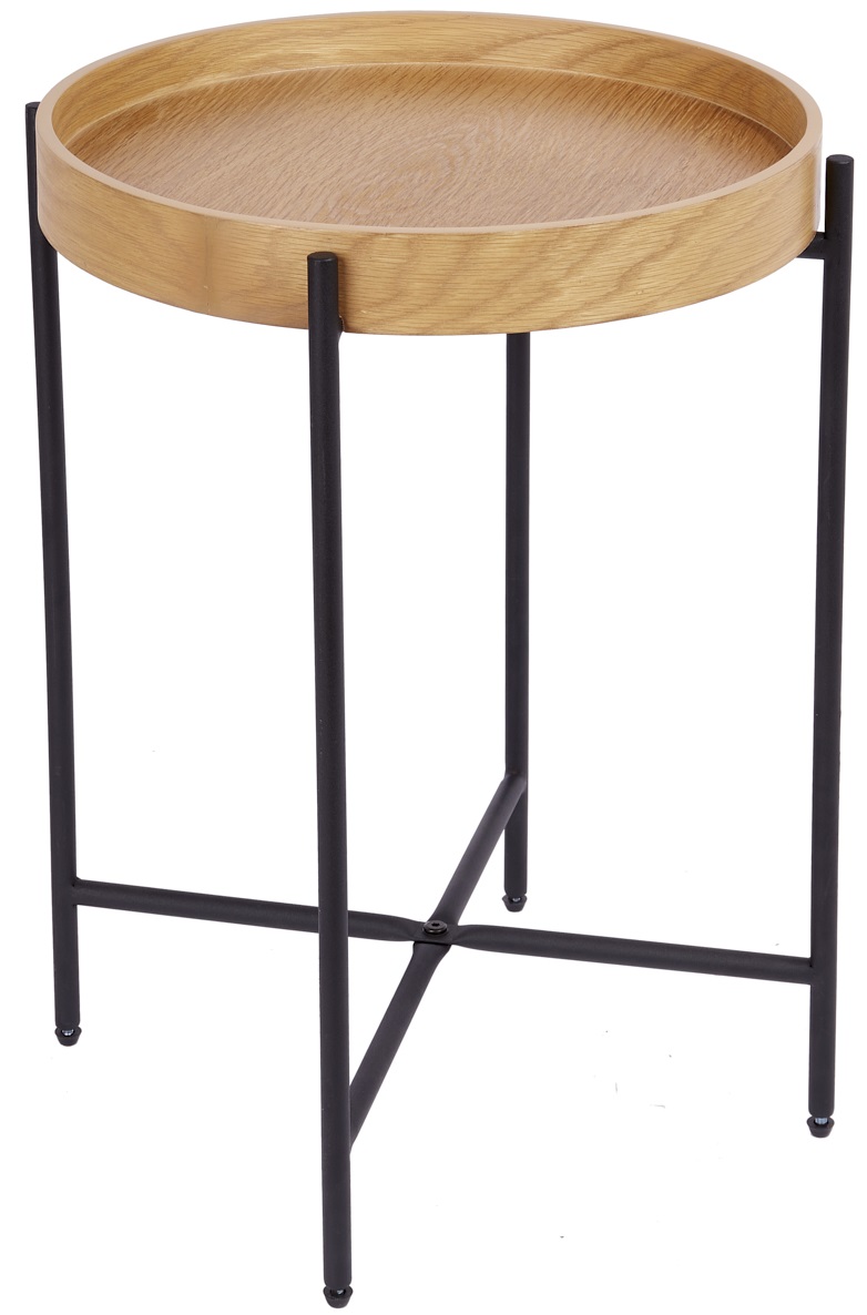 Stolik kawowy ze zdejmowanym blatem MDF naturalny noga czarna 43x55 cm  – obraz-1