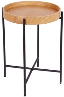 Stolik kawowy ze zdejmowanym blatem MDF naturalny noga czarna 43x55 cm – obraz-1