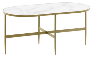 Stolik kawowy owalny metalowy blat szklany złoty 100 x 50 cm – obraz-1