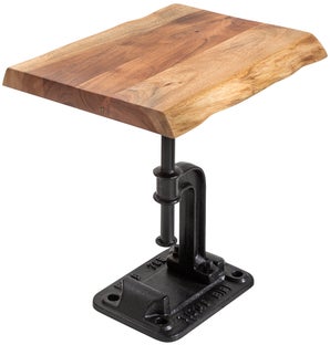 Asymetryczny stolik kawowy z drewnianym blatem czarną nogą – grafika-1.