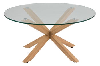 Okrągły stolik kawowy z drewnianym blatem i szklanym wykończeniem w stylu nowoczesnym – grafika-1.