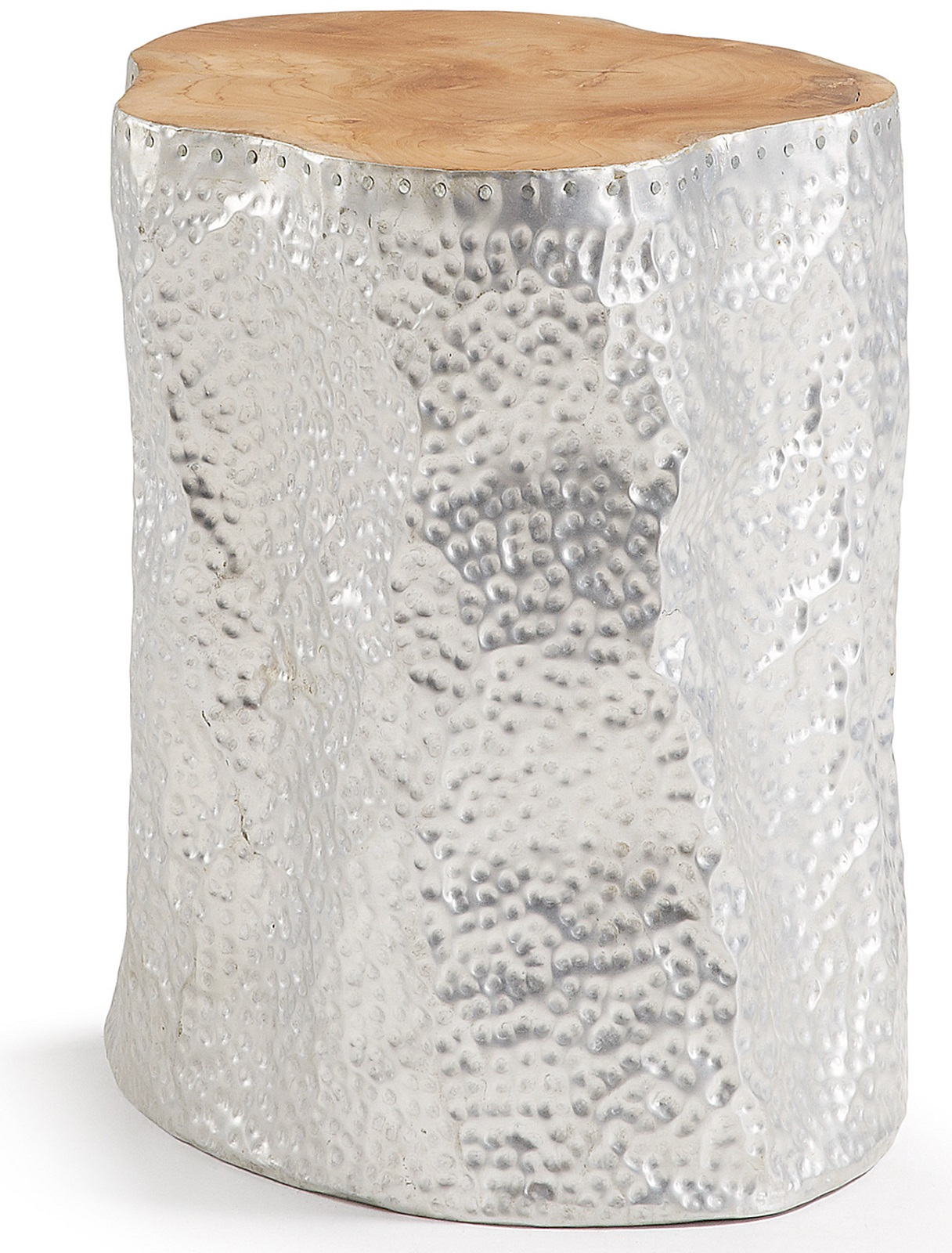 Stolik kawowy Ø38 cm srebrno-drewniany – obraz-1