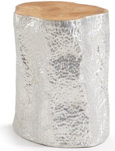 Stolik kawowy Ø38 cm srebrno-drewniany – obraz-1