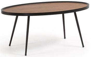 Stolik kawowy owalny z MDF brązowy nogi metalowe czarne 102x56 cm – obraz-1