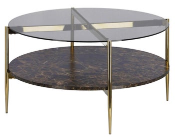 Stolik kawowy okrągły metalowy blat szklany szary Ø84x43 cm – obraz-1
