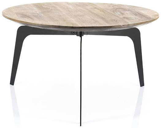 Stolik kawowy z drewnianym blatem brązowy  Ø70 cm  – obraz-1