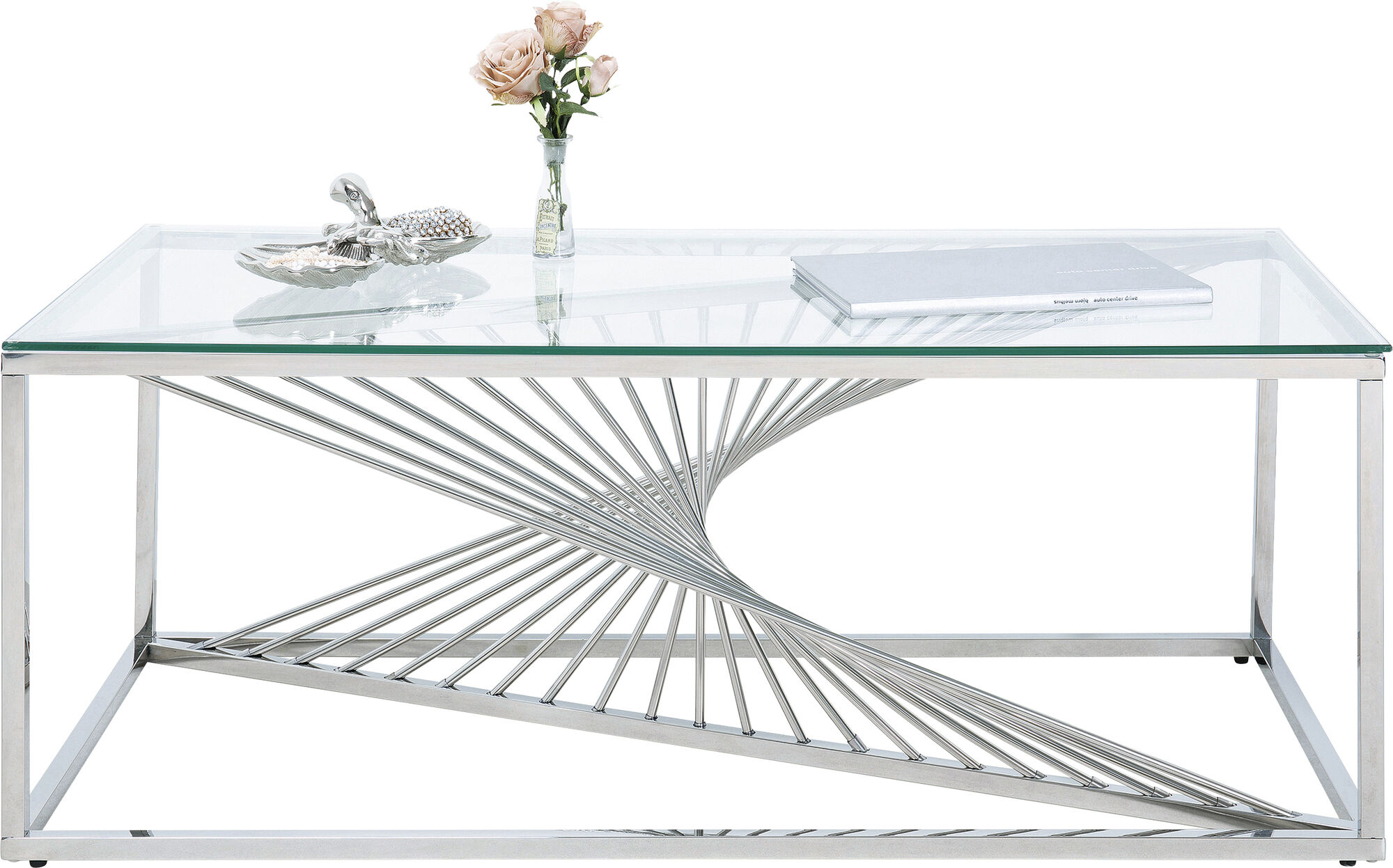 Stolik kawowy prostokątny srebrny blat szklany 120x60 cm – obraz-1