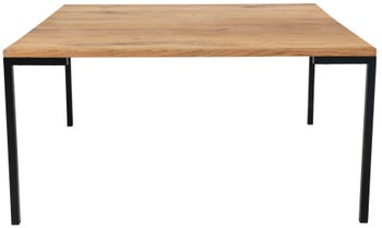 Stolik kawowy kwadratowy blat z drewna dębowego nogi metalowe czarne 90x90 cm – obraz-1