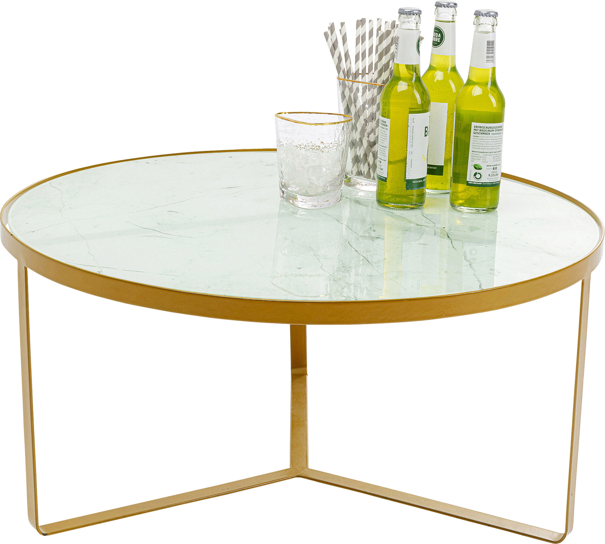 Stolik kawowy metalowy okrągły złoty Ø55xH38 cm  – obraz-1