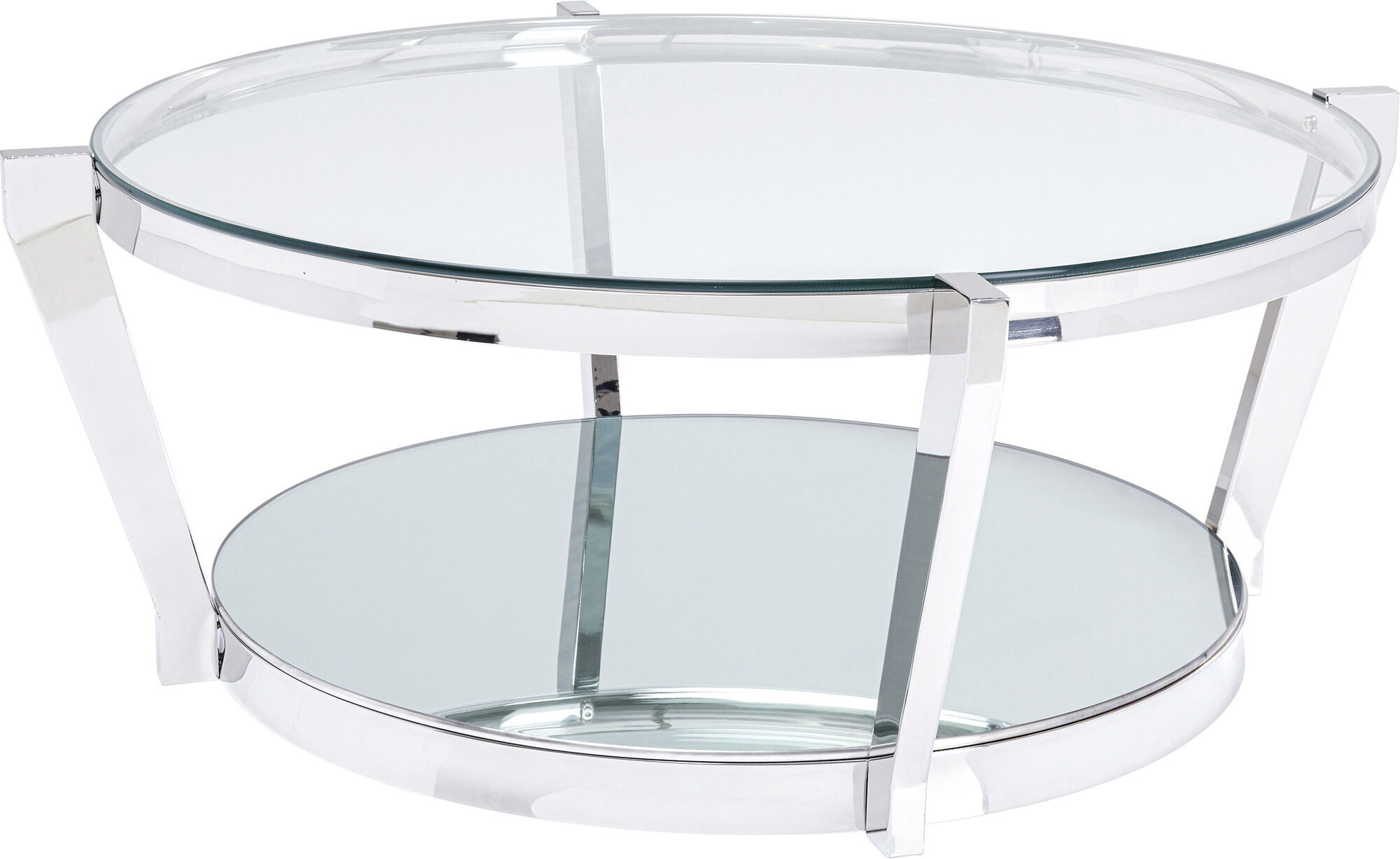 Stolik kawowy okrągły blat szklany korpus metalowy srebrny Ø90x38 cm – obraz-1
