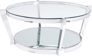 Stolik kawowy okrągły blat szklany korpus metalowy srebrny Ø90x38 cm – obraz-1