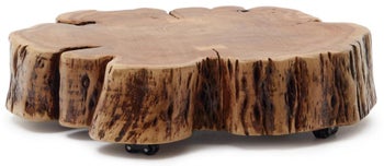 Stolik kawowy na kółkach blat plaster drewna akacja 85-95 cm – obraz-1