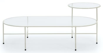 Stolik kawowy dwa szklane blaty nogi metalowe kremowe 126x66 cm – obraz-1