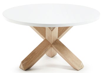 Stolik kawowy okrągły z drewna dębowego blat biały Ø65x45 cm – obraz-1