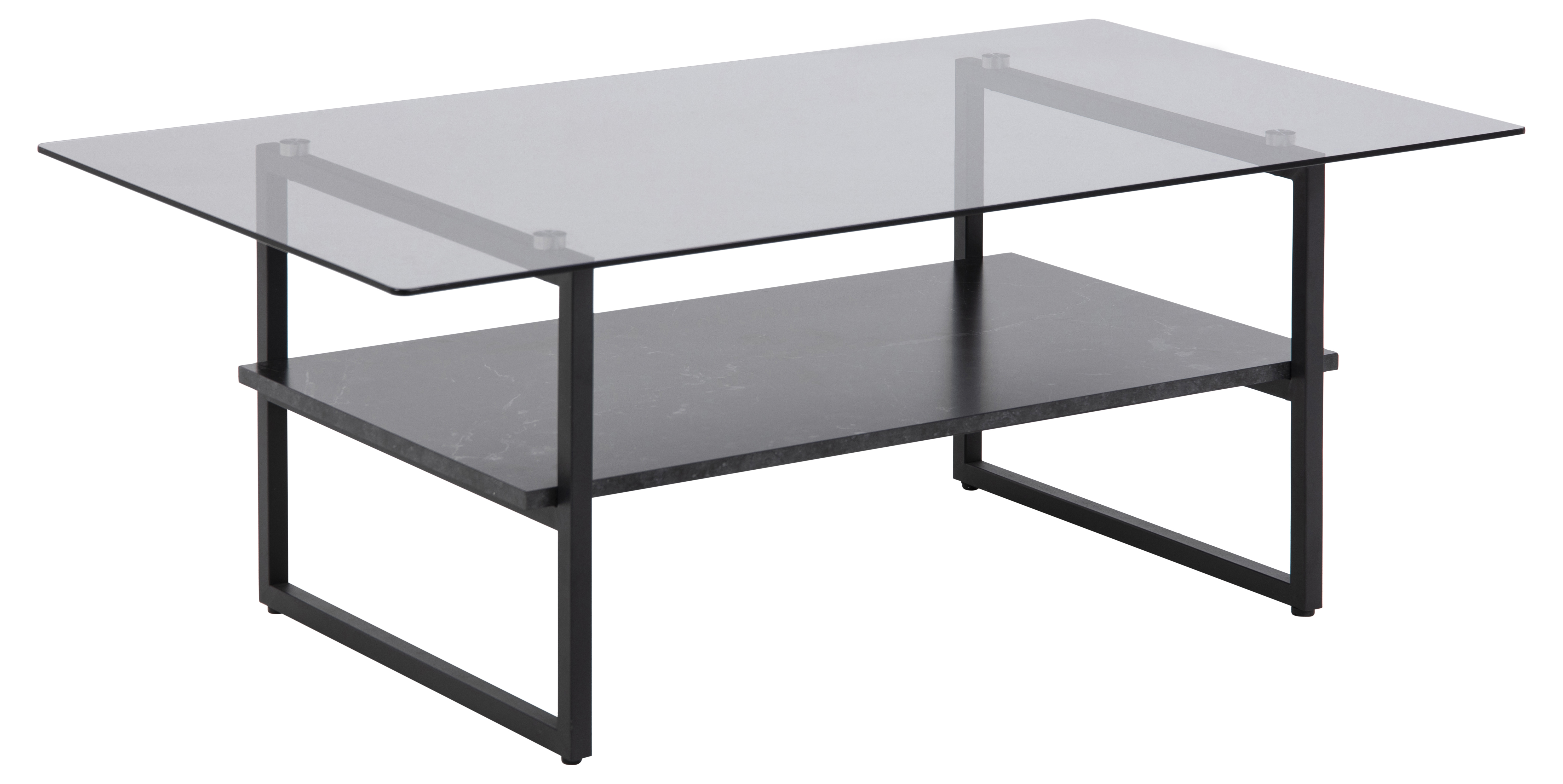 Stolik kawowy prostokątny metalowy blat szklany szary 110x60 cm – obraz-1