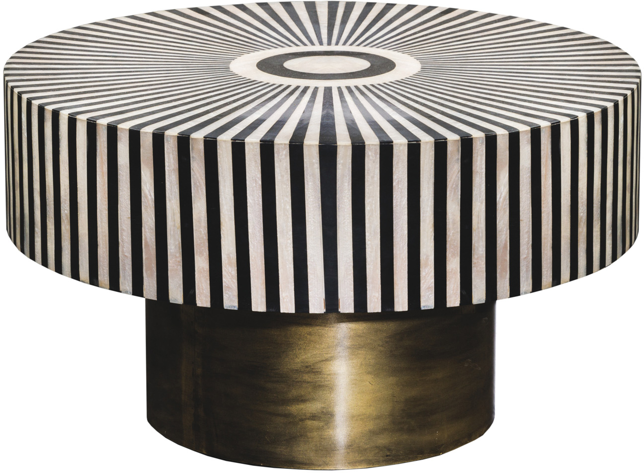 Okrągły czarno-biały stolik kawowy ze złotą podstawą 60 cm – grafika-1.