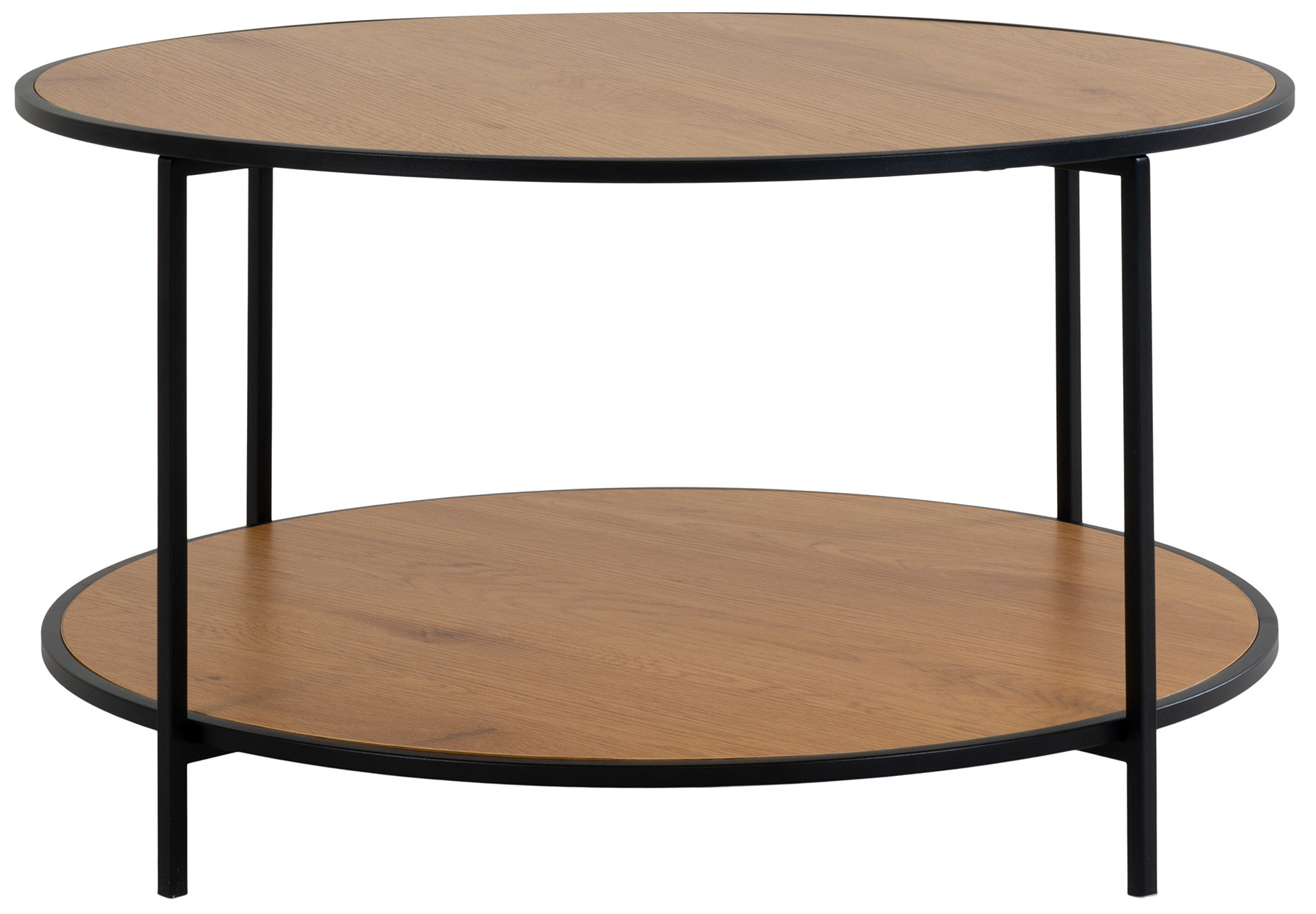 Stolik kawowy okrągły z półką naturalny Ø80 cm – grafika-1.