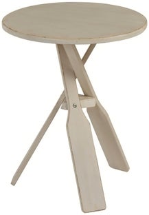Stolik drewniany beżowy okrągły 56 cm – obraz-1