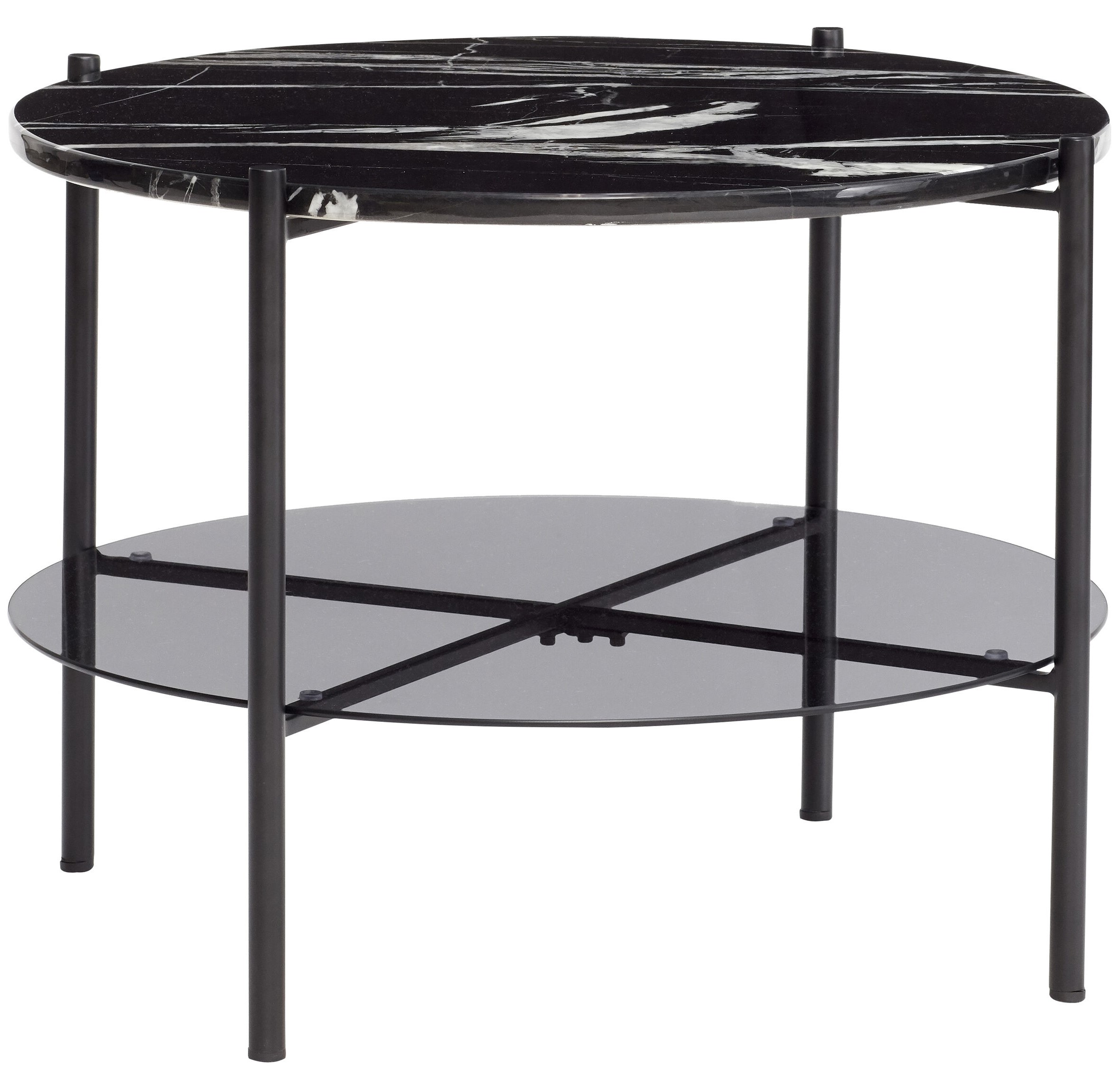 Stolik kawowy okrągły blat marmurowy półka szklana nogi metalowe Ø65x45 cm – obraz-1