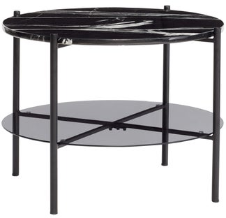 Stolik kawowy okrągły blat marmurowy półka szklana nogi metalowe Ø65x45 cm – obraz-1