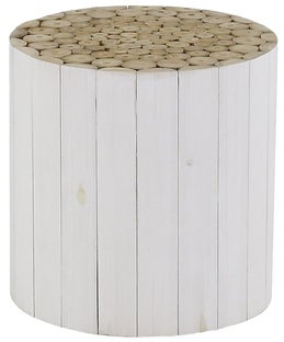 Stolik kawowy Refuge ∅40 cm drewniany biały – obraz-1