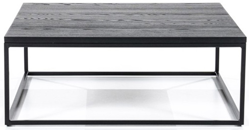 Stolik kawowy dębowy czarny nogi metalowe 100x100 cm – obraz-1