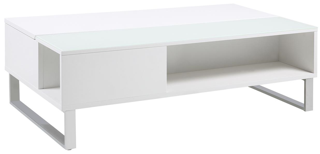 Stolik kawowy prostokątny z podnoszonym blatem drewniany biały nogi metalowe srebrne 110x60 cm – obraz-1