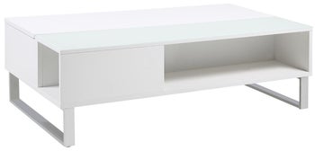 Stolik kawowy prostokątny z podnoszonym blatem drewniany biały nogi metalowe srebrne 110x60 cm – obraz-1