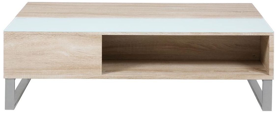 Stolik kawowy prostokątny z podnoszonym blatem drewniany naturalny nogi metalowe srebrne 110x60 cm – obraz-1