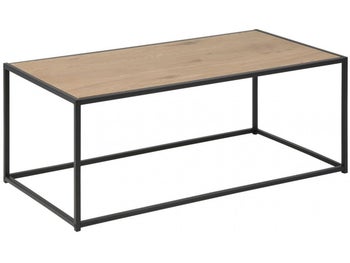 Stolik kawowy prostokątny blat drewniany naturalny podstawa metalowa czarna 100x50 cm – obraz-1