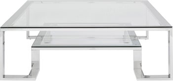 Soffbord Silver Rush - Glasbord med Hylla Krom, 120x120cm – bild-1.