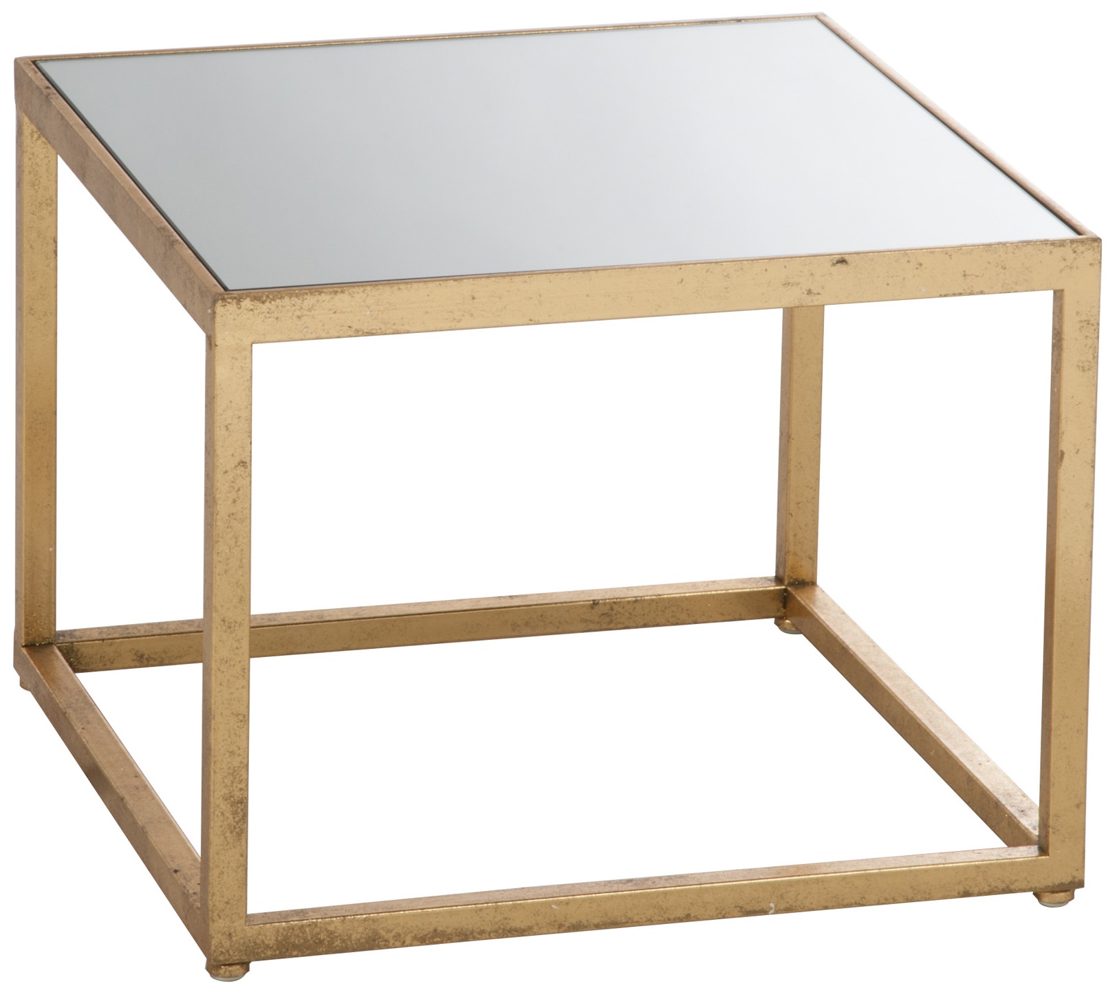 Stolik kawowy kwadratowy blat szklany lustrzany nogi metalowe złote 47x47 cm – obraz-1