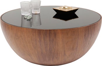 Soffbord Tear Drops - Runt Bord i Valnötoch Svart Glas, Ø80cm – bild-1.