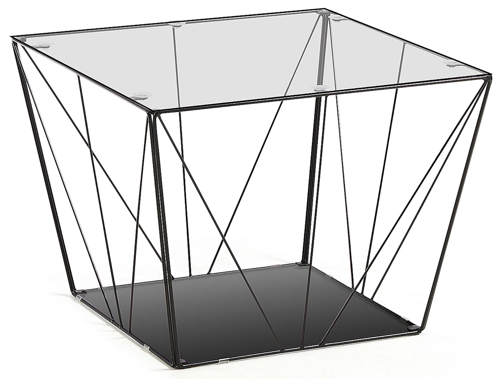 Stolik kawowy kwadratowy blat szklany podstawa metalowa czarna 60x60 cm – obraz-1