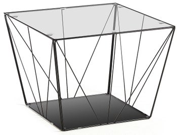 Stolik kawowy kwadratowy blat szklany podstawa metalowa czarna 60x60 cm – obraz-1