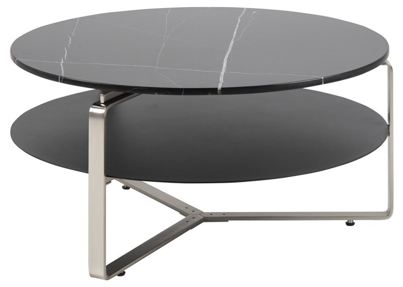 Stolik kawowy Kinnamon Ø90x45 cm czarny blat marmur – obraz-1