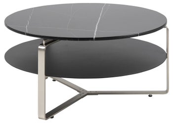 Stolik kawowy Kinnamon Ø90x45 cm czarny blat marmur – obraz-1